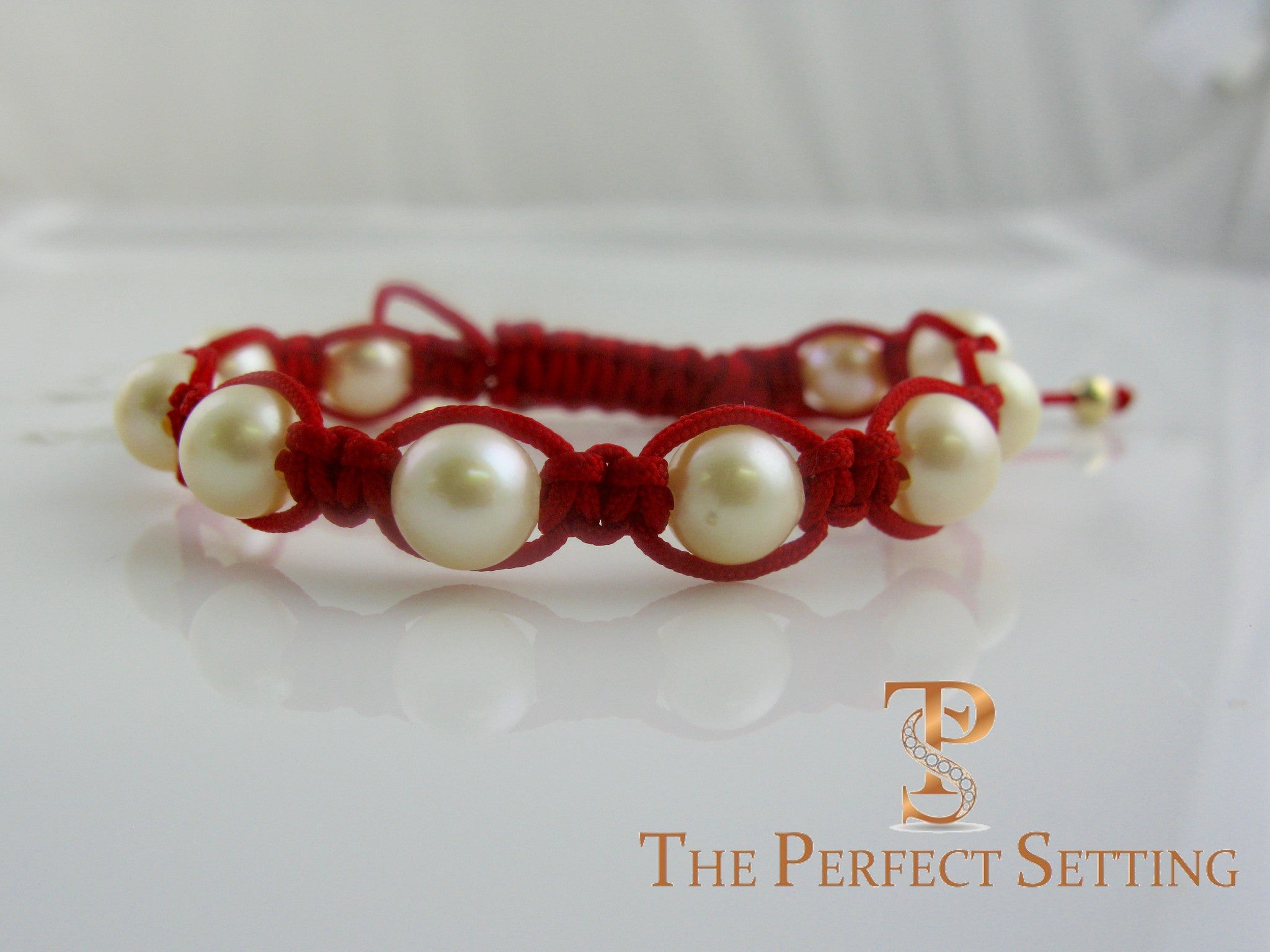 Red Macrame Pearl Bracelet