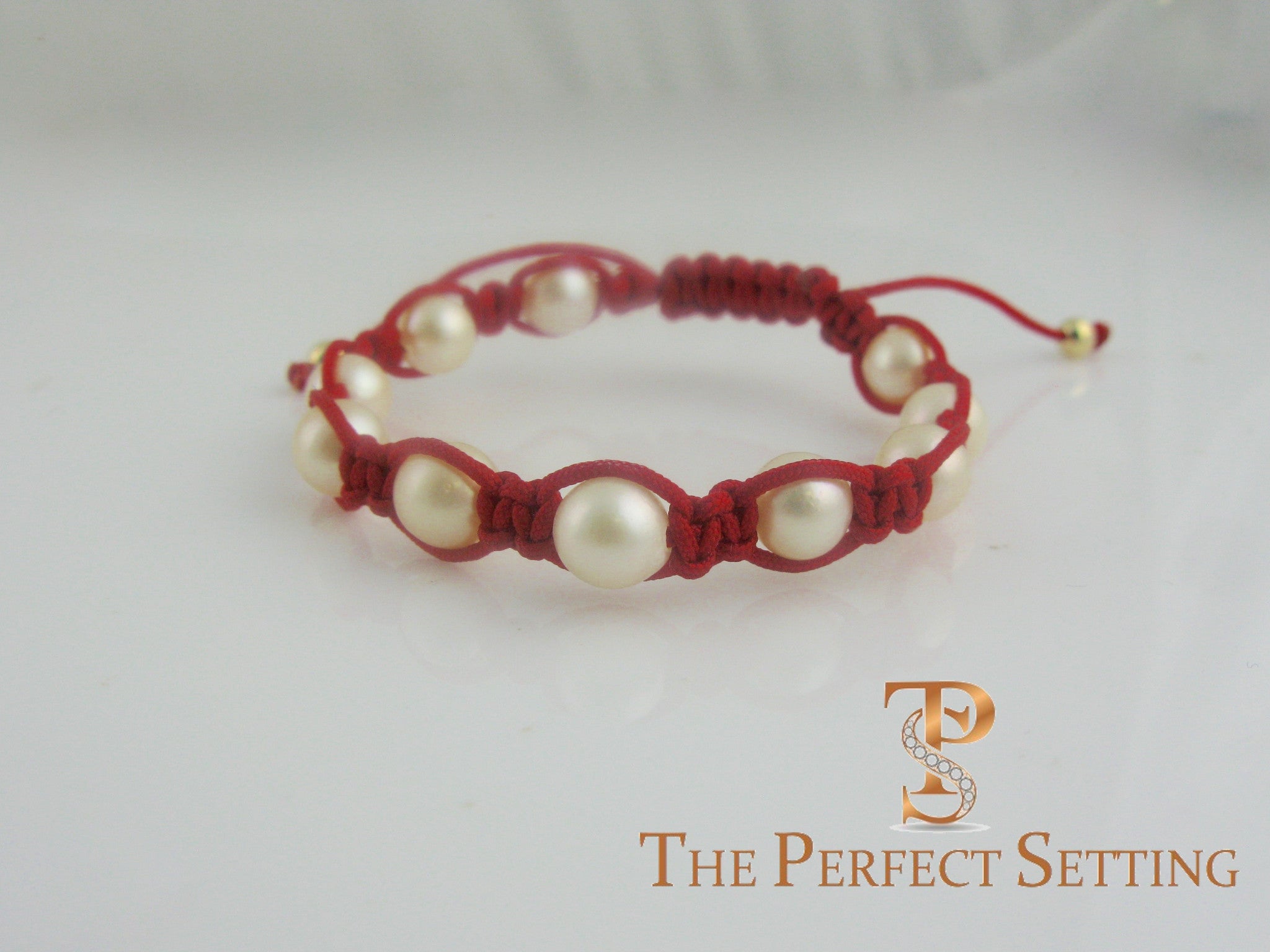 Red Macrame Pearl Bracelet