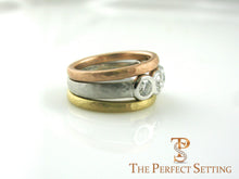 Load image into Gallery viewer, tri gold hammered ring with diamond