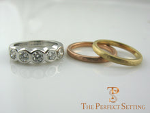 Load image into Gallery viewer, bezel set diamond ring with rose and yellow gold bands