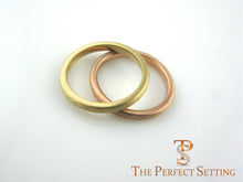 Load image into Gallery viewer, custom hammered wedding bands rose and yellow gold
