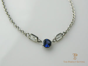 Round Sapphire and Diamond Baguette Necklace