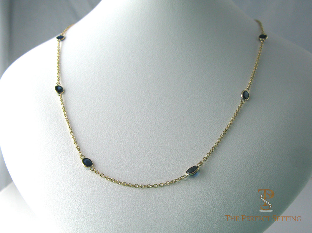 Bezel Set Sapphire Necklace w/Yellow Gold chain