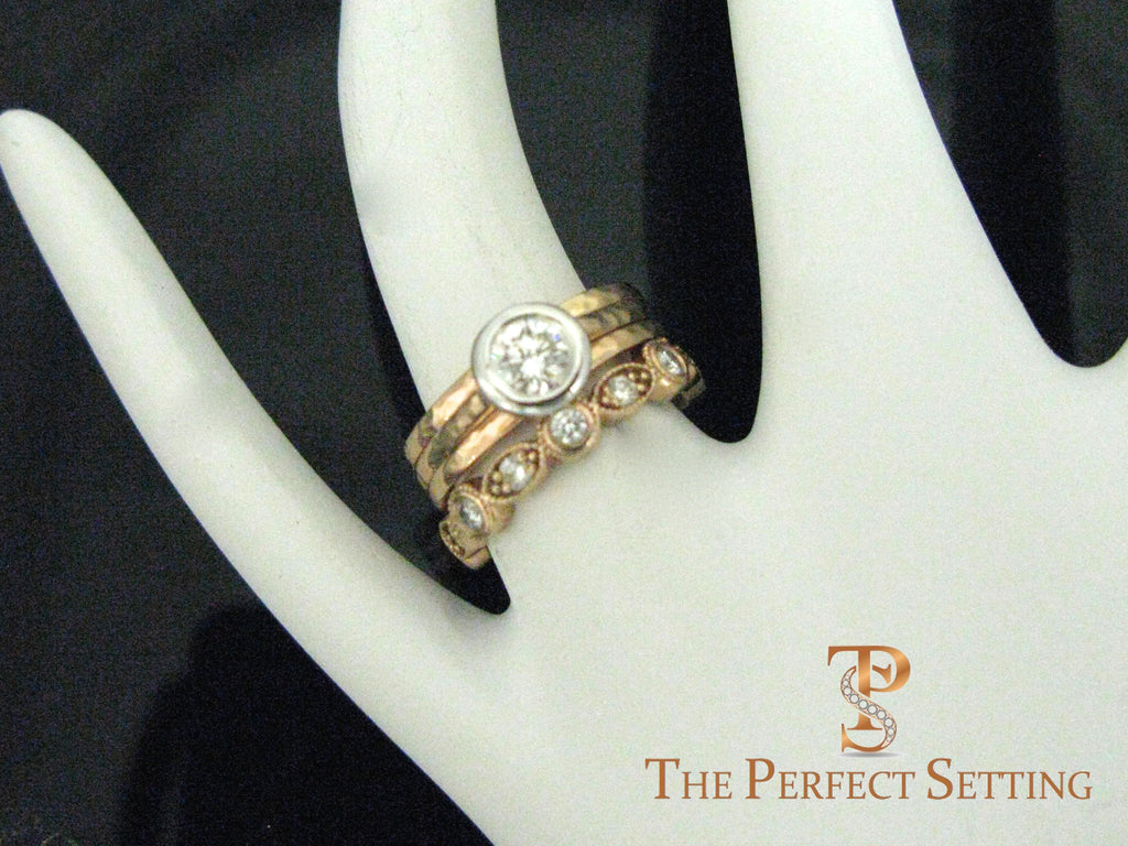 Rose gold platinum bezel wedding ring