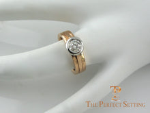 Load image into Gallery viewer, Rose gold diamond platinum bezel ring custom side on hand