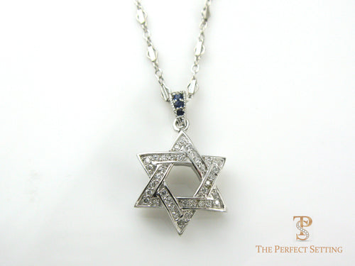 Star of David with Diamond and Sapphire Necklace
