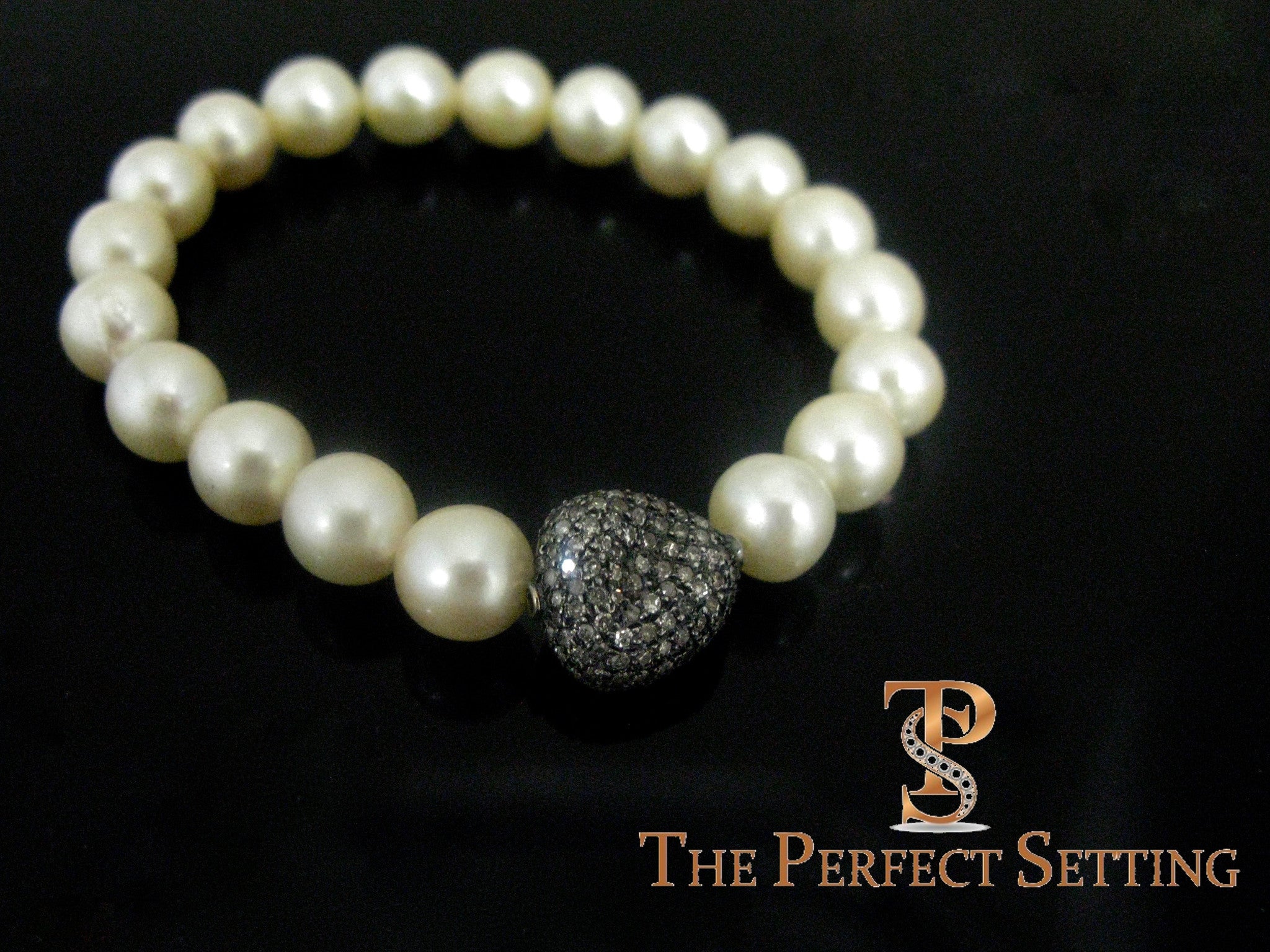 pearls on stretchy bracelet diamond charm 
