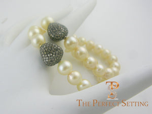 pearls on stretchy bracelet diamond charm stacked