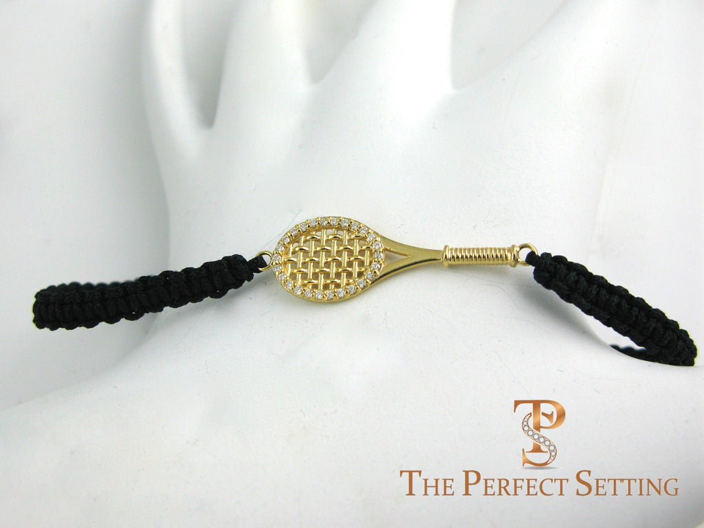 tennis racquet bracelet gold diamonds macrame wrist