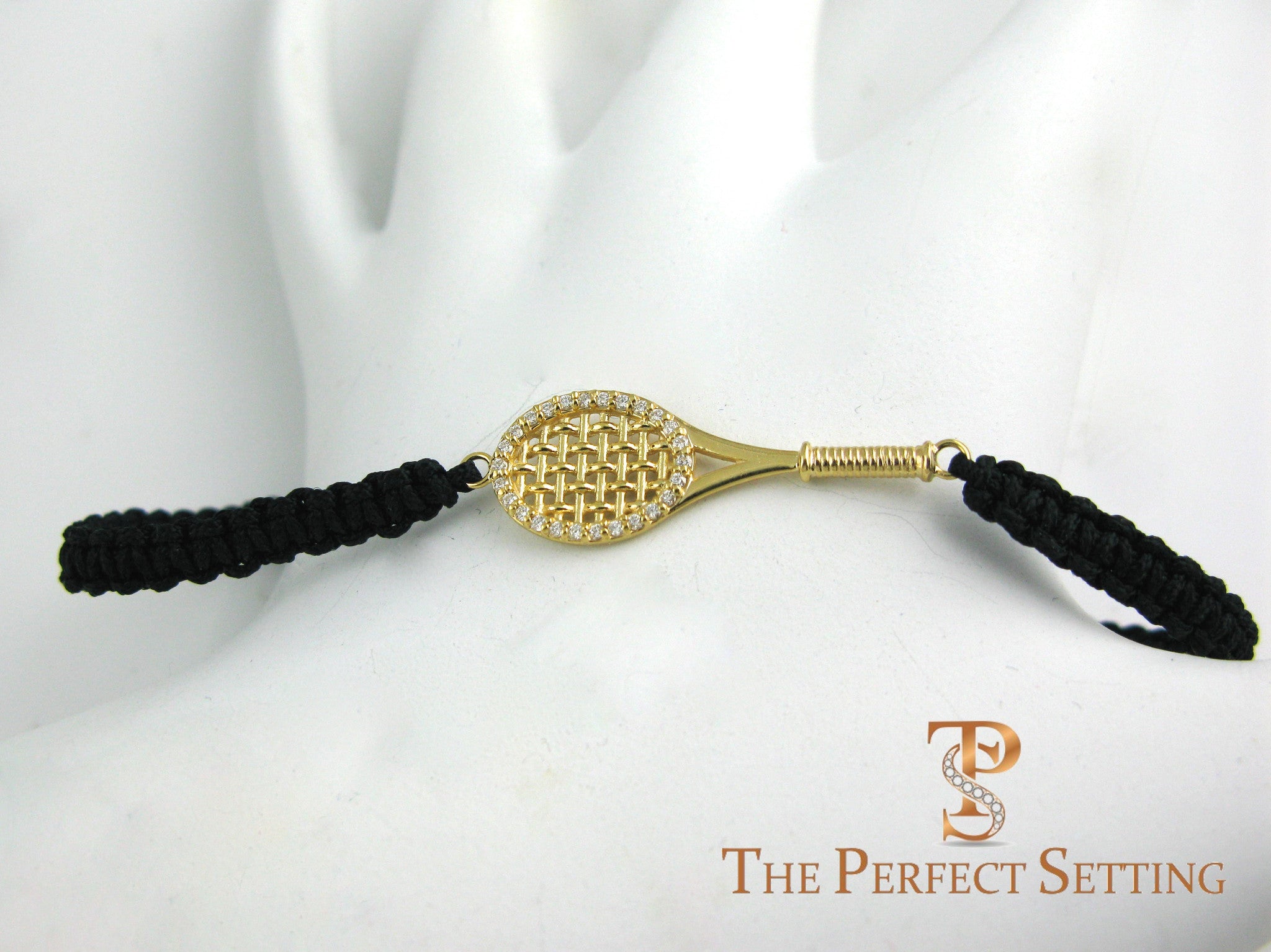 tennis racquet bracelet gold diamonds macrame wrist