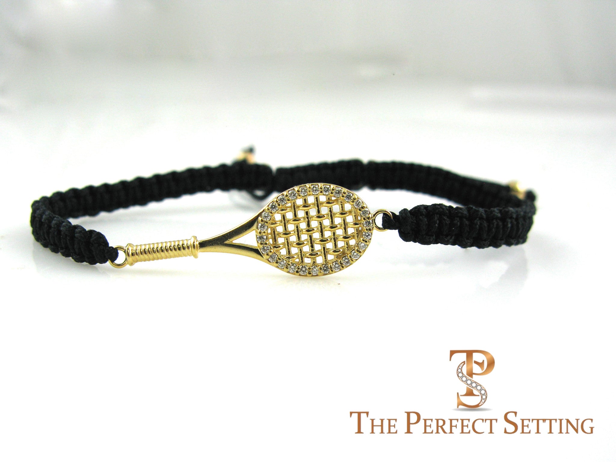 tennis racquet bracelet gold diamonds macrame