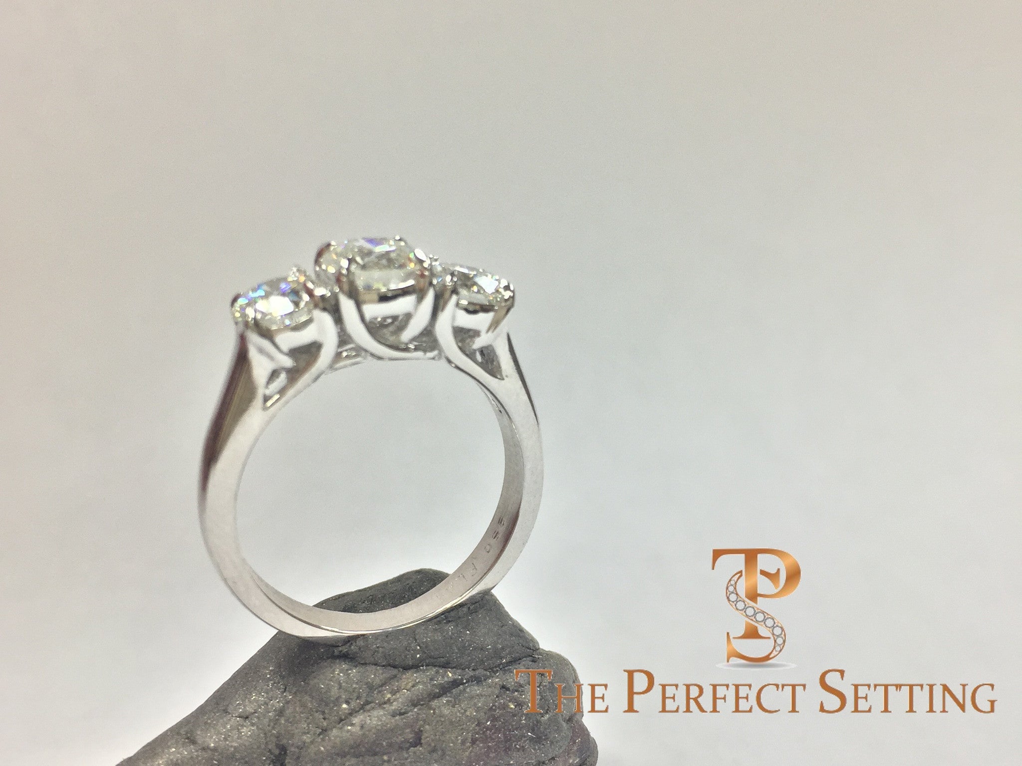Custom Three Stone Diamond Trellis Engagement Ring