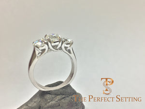 Custom Three Stone Diamond Trellis Engagement Ring
