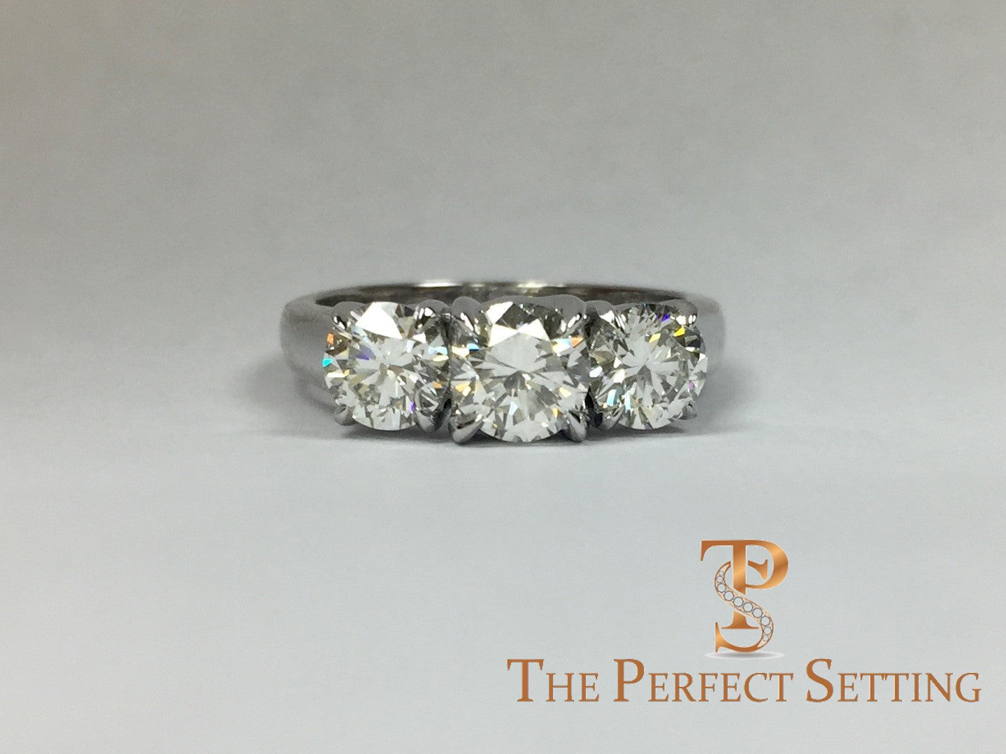 Custom Three Stone Diamond Trellis Engagement Ring