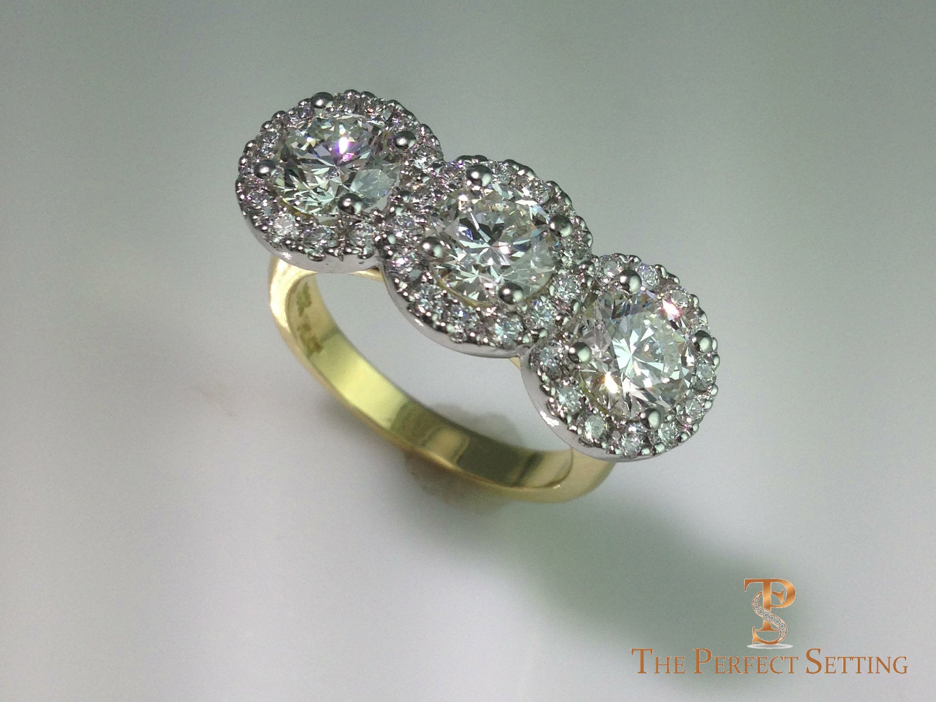 three stone diamond halo ring up