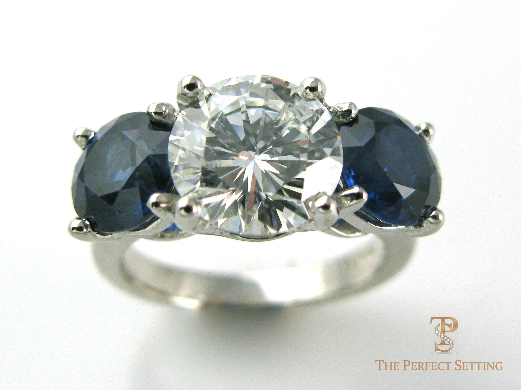 Three Stone Diamond Sapphire Ring