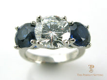 Load image into Gallery viewer, Three Stone Diamond Sapphire Ring