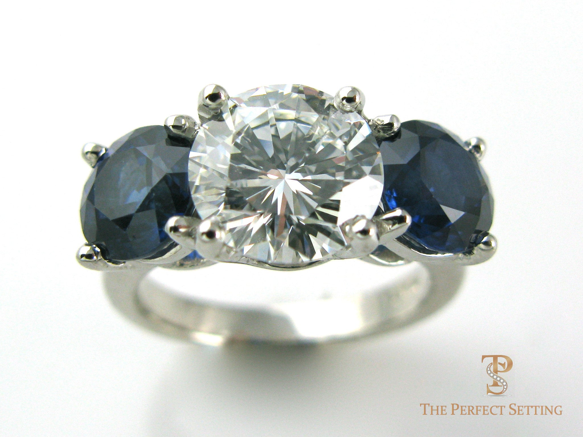Platinum Brilliant Cut 1.50ct Diamond Sapphire Three Stone Ring