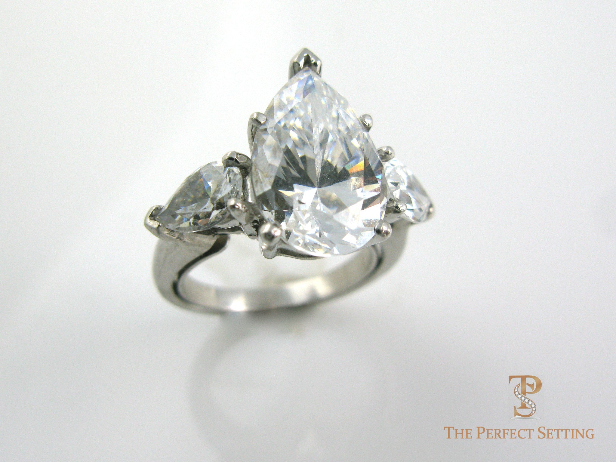 Three Stone Pear Diamond Engagement Ring