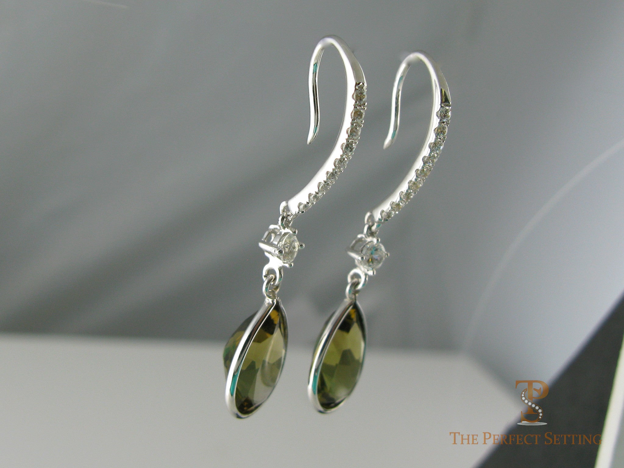 Topaz, White Diamond and gold Earrings