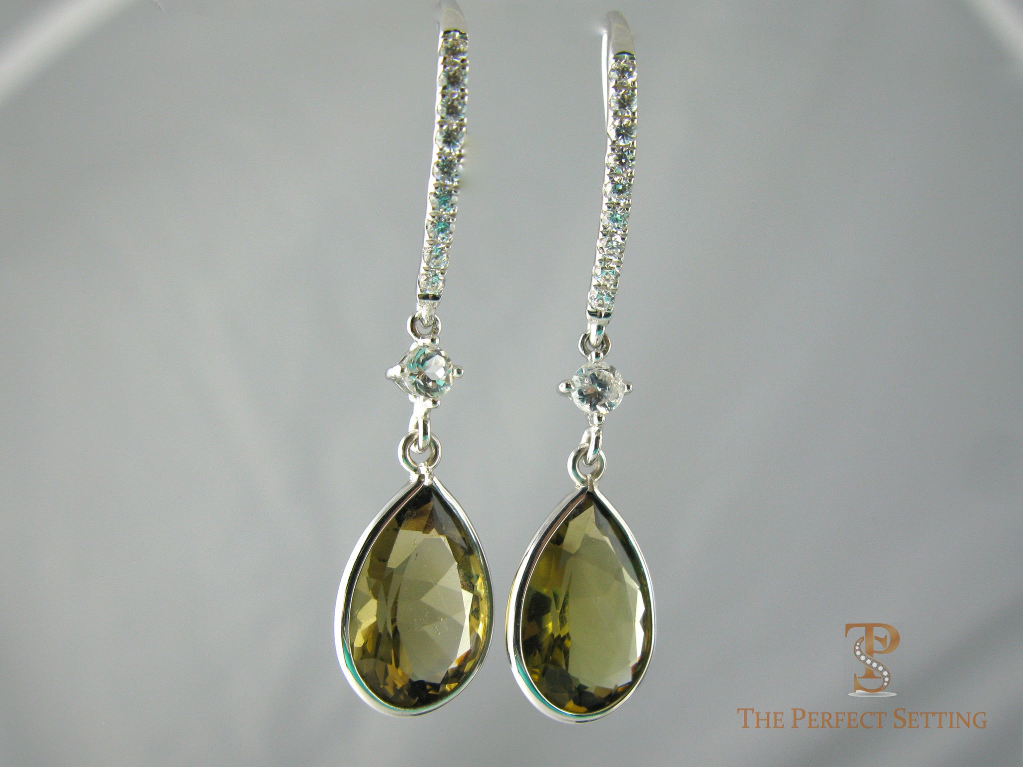 Topaz, White Diamond and gold Earrings