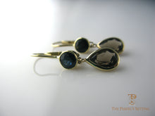 Load image into Gallery viewer, topaz and sapphire bezel set earrings on wire