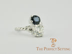 two stone diamond sapphire rope ring righthand finger