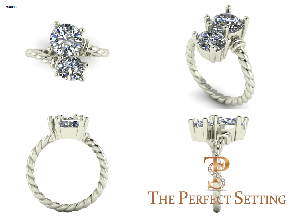 two stone diamond rope ring righthand finger