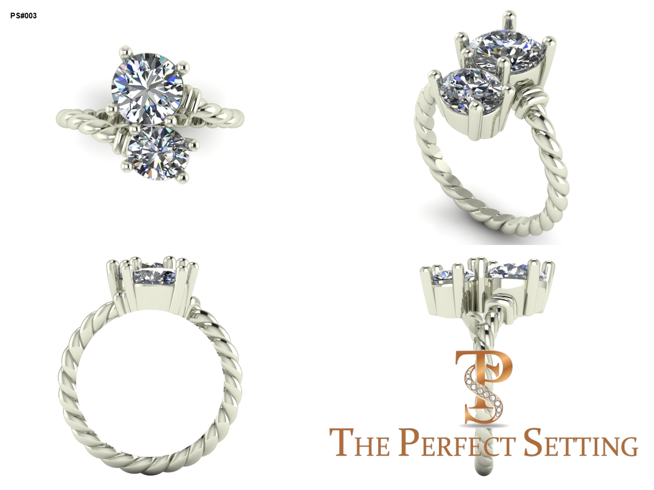 two stone diamond rope ring righthand finger